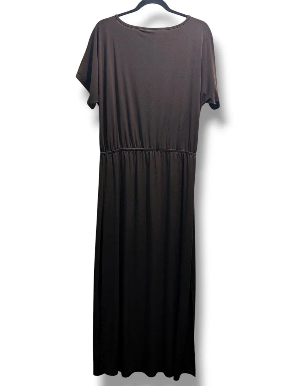CHICO'S Francine Split Slv Maxi DRESS SOLID ROCKLEDGE BROWN- 1 (M/8)
